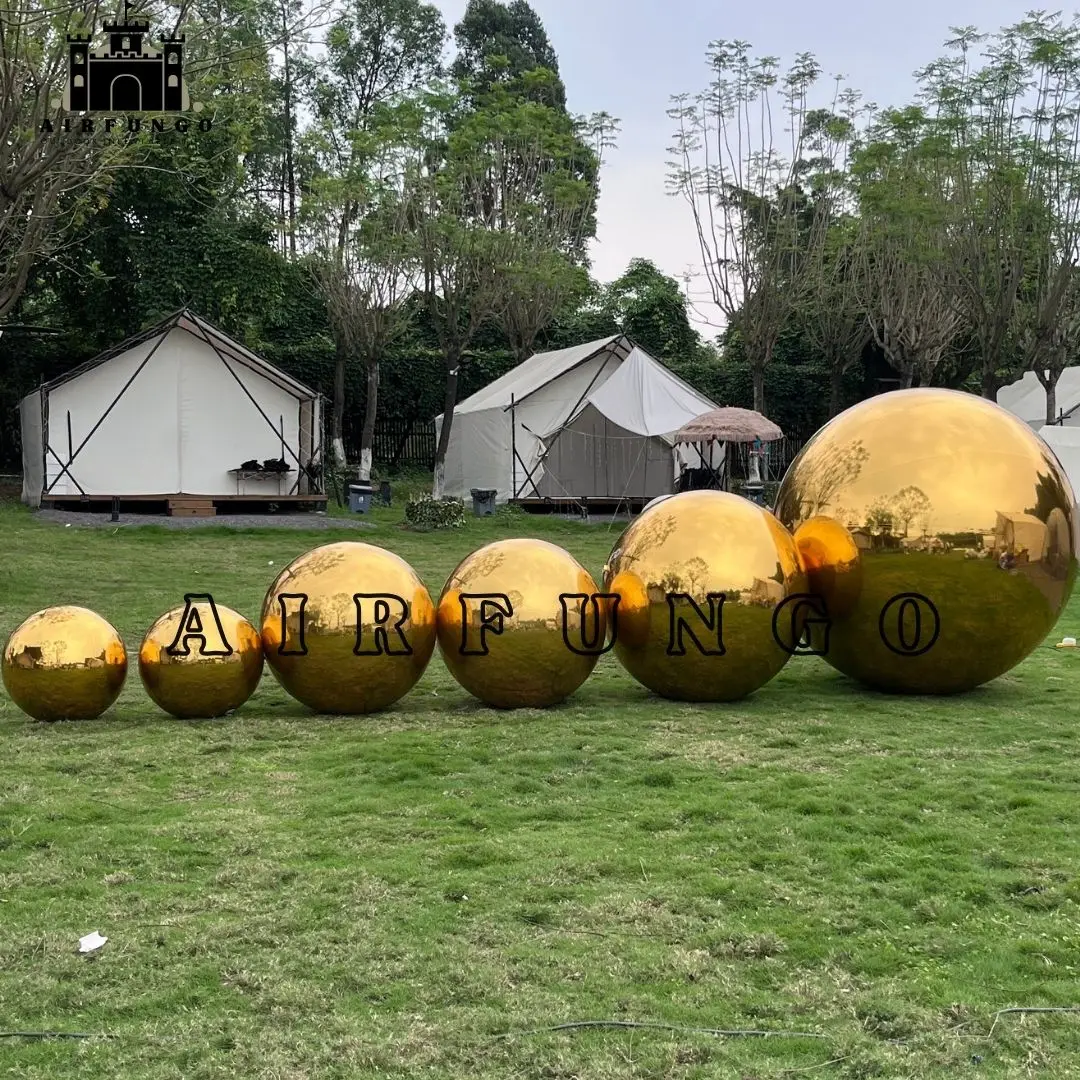 Bolas de espejo inflables grandes doradas, KIT de esfera, incluye bomba, 4 tamaños/6 piezas, personalización