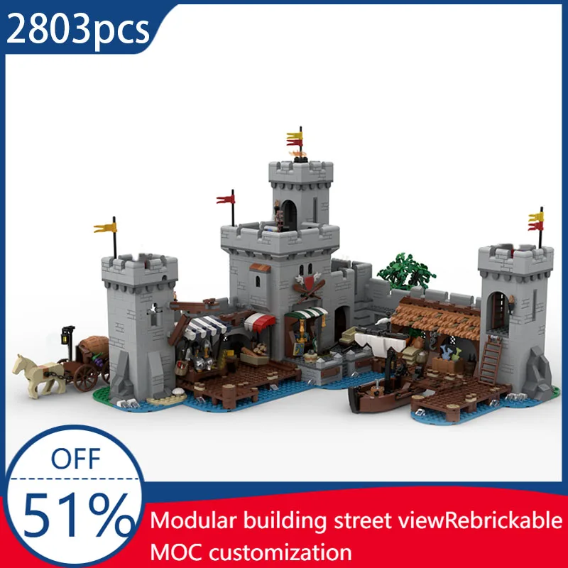 

2803 Parts Medieval Seaside Market Modular Building Block Retro Architecture Model Display Toys For Kids Assembly Birthday Gifts