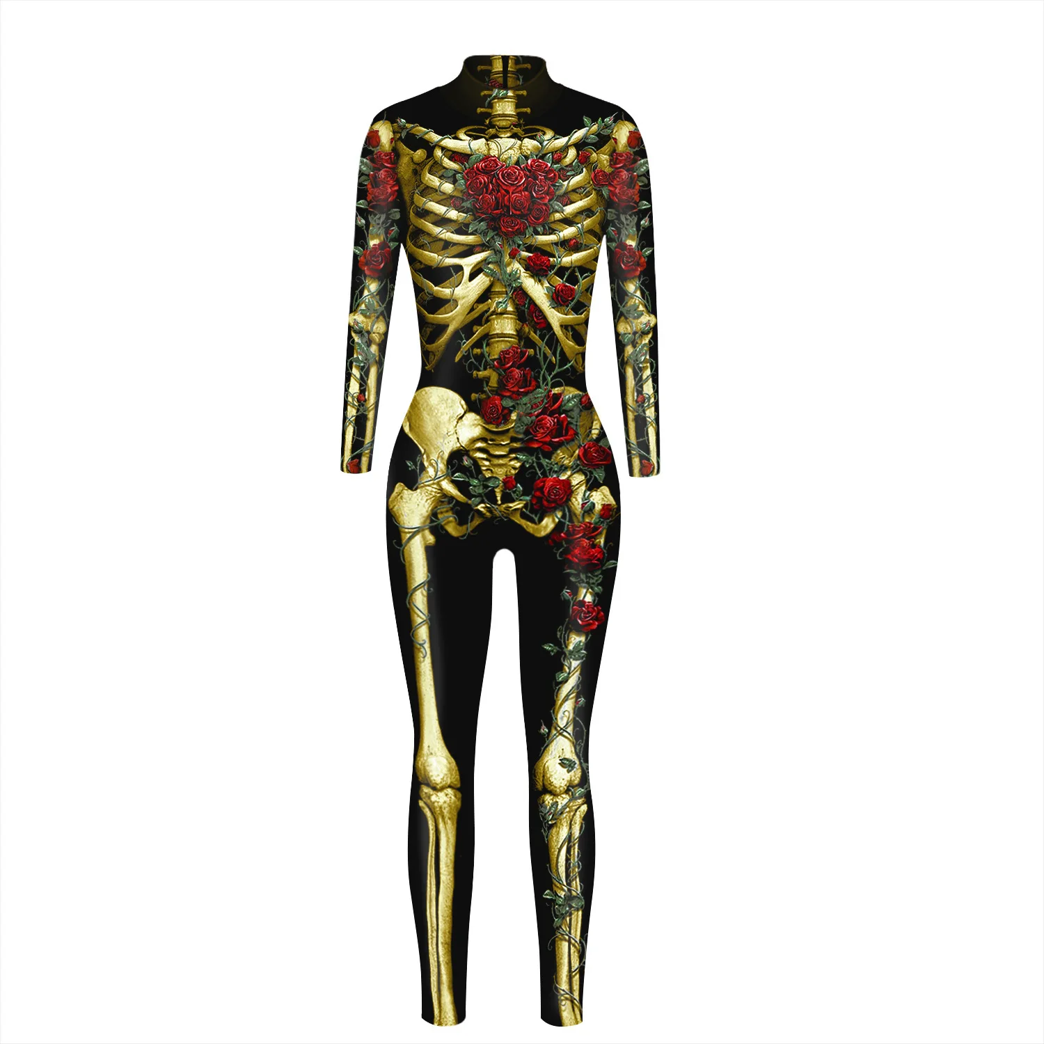 Festtags-Karnevalskostüm Skelett-Bedruckte Bodysuits für Frauen Bunte Halloween-Cosplay-Jumpsuits Zentai-Catsuit – Detail 13
