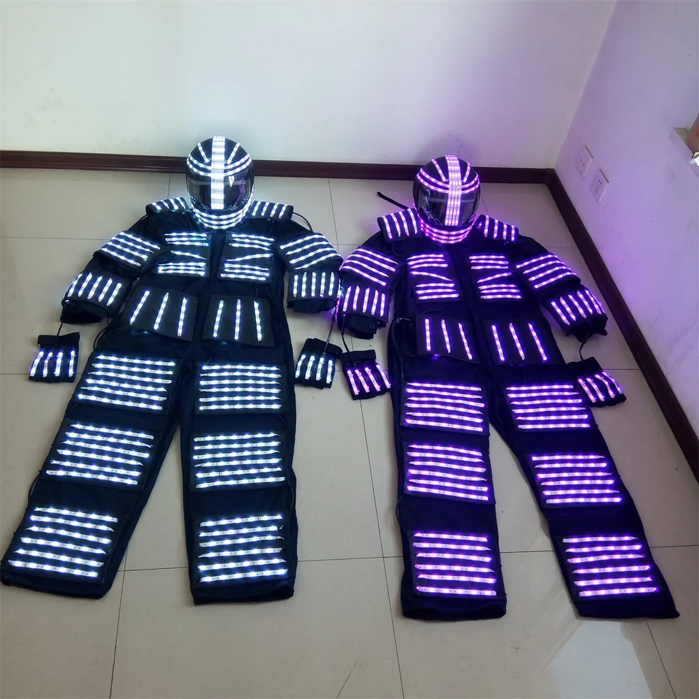 Disfraz de Robot con luz Led RGB, chaqueta luminosa, traje de armadura, guantes de casco, 2 unidades por lote