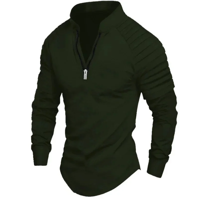 

2026 Autumn New Men's Long Sleeve Zipper Polo Shirt POLO Shirt Business Casual Pleated Top Half Zipper T-Shirt S-3XL Size