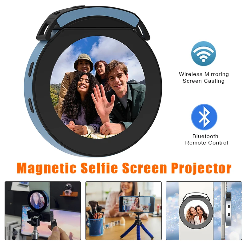 

Беспроводной мобильный телефон, магнитный экран для селфи, 2,1-дюймовый дисплей, проектор с круглым экраном, задний сплит для смартфона для селфи в прямом эфире