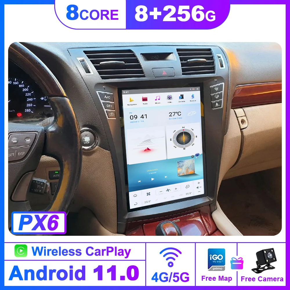 Tesla Style android11.0 8+128G Car Radio Vertical Screen For Lexus LS460 GPS Navi Recorder Headunit Multimedia built-in carplay