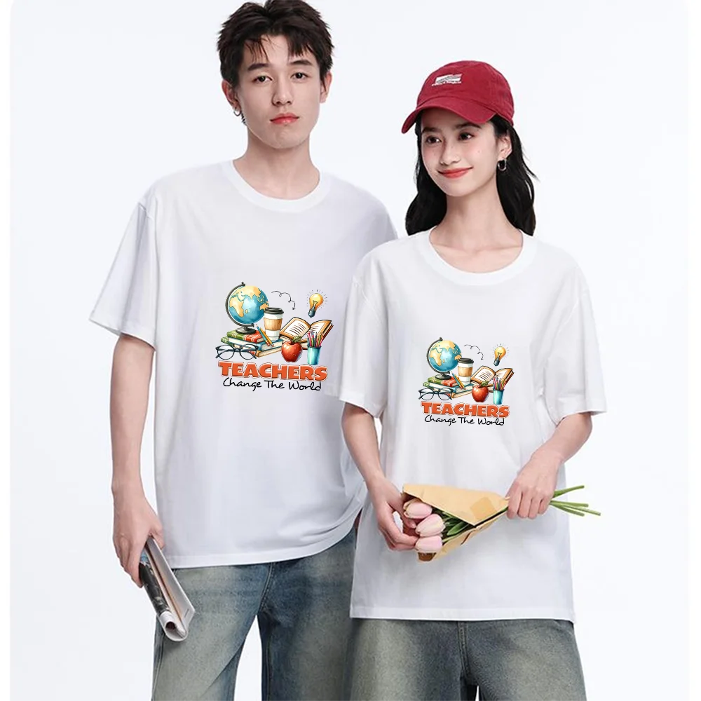 Teachers Change The World Printed T Shirt Breathable Fabric S-XXL Personalized Custom T Shirt Casual Short Sleeve Tee Aesthetic
