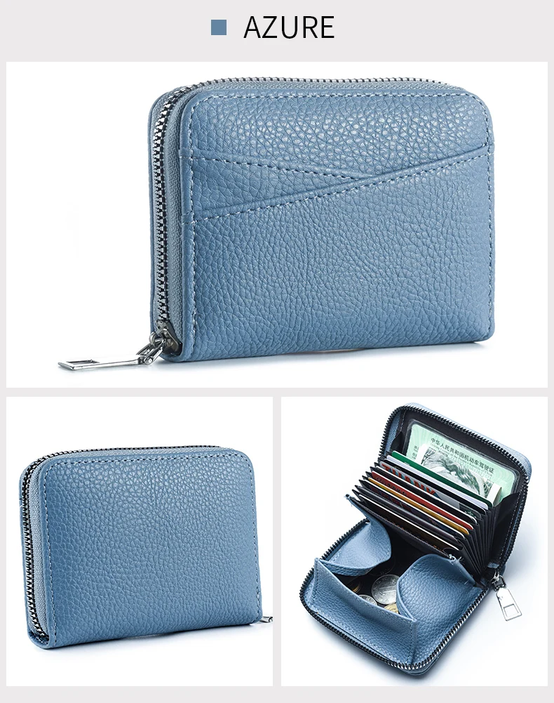 Women's Zipper Purse Short Lychee Pattern Fashion Multi-Card Slot ID Card Holder Coin Zipper Purse For Women