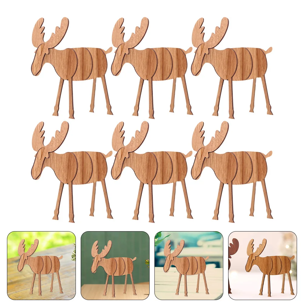

6Pcs Elk Shaped Wooden Ornament Fine Craftsmanship Smooth Edges DIY Puzzle for Family Fun Christmas Party Decor