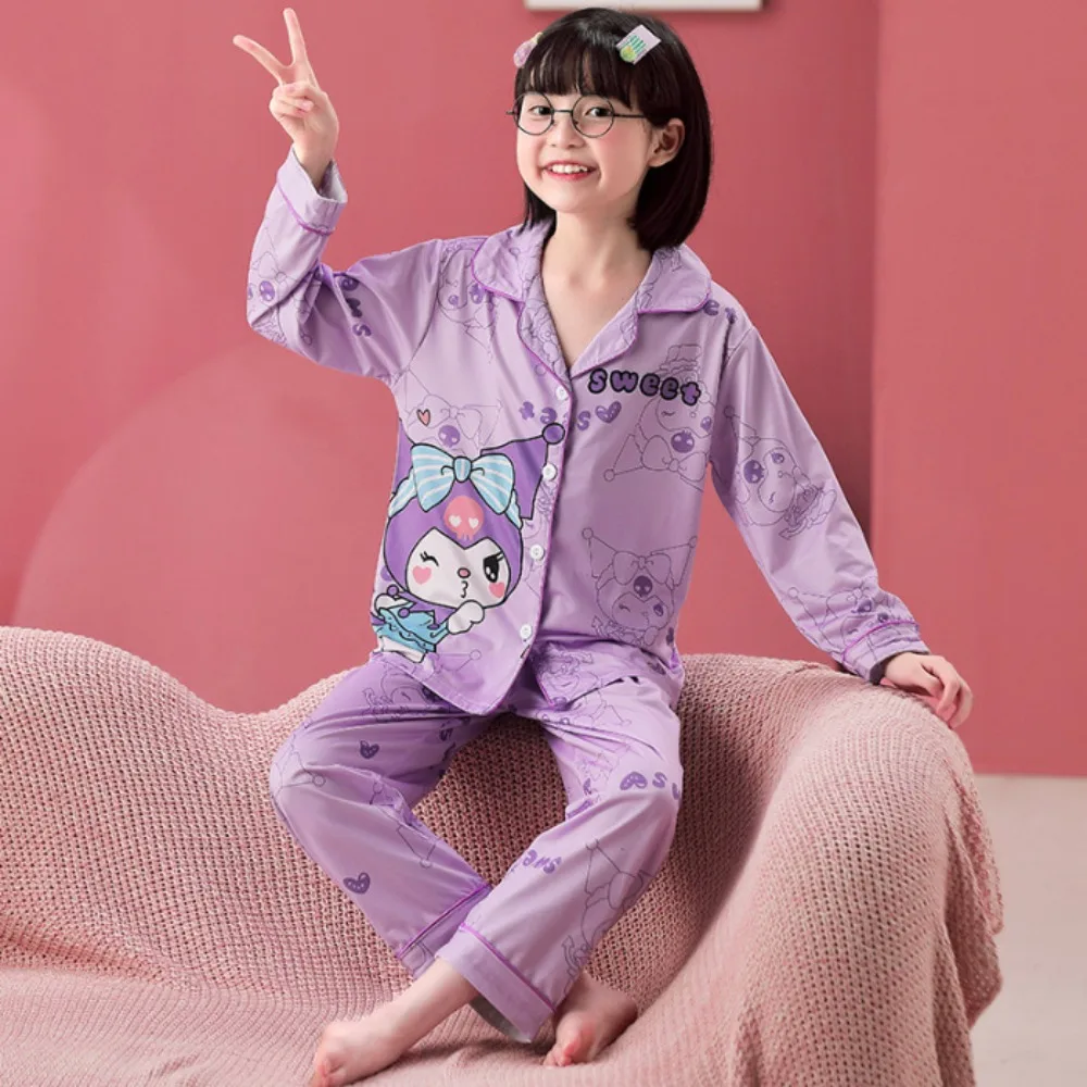 

Популярные пижамные комплекты Sanrio Gal, мягкая удобная одежда для сна с мультяшным принтом для девочек, Повседневная подходящая Домашняя одежда, осень-зима