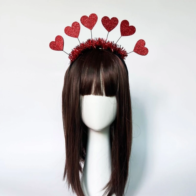 Rose-Selling Valentine's Day Heart Headdress Tinsel Headwear for Girls Heart Drop Shipping