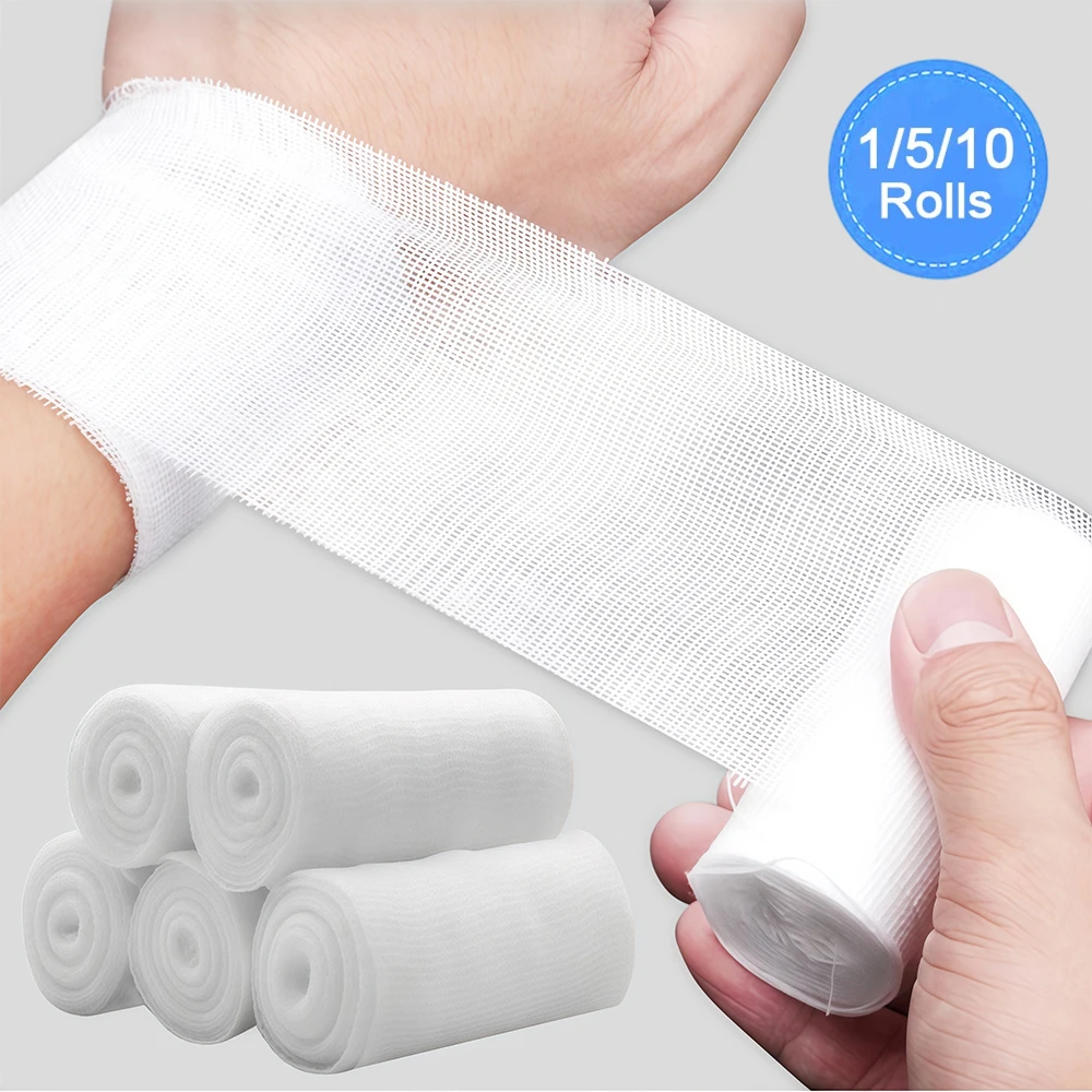 10 Rolls Absorbent Gauze Cotton Bandage Roll Wound Hemostasis Wrapping Dressing Fixation First Aid Bandage Roll