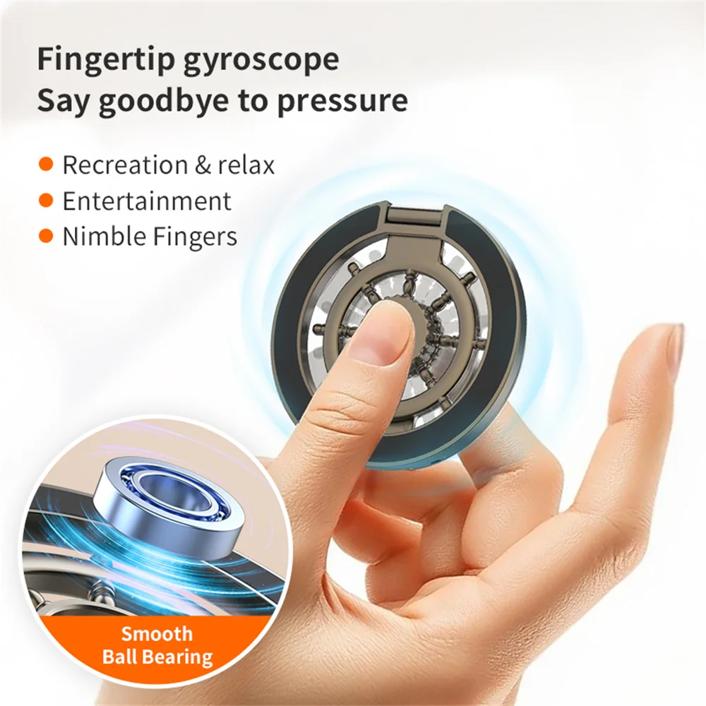 Metal Fingertip Gyroscope Magnetic Phone Holder For Magsafe 360°Rotatable Foldable Ship‑Wheel Shape Ring Grip Desktop Stand view 2