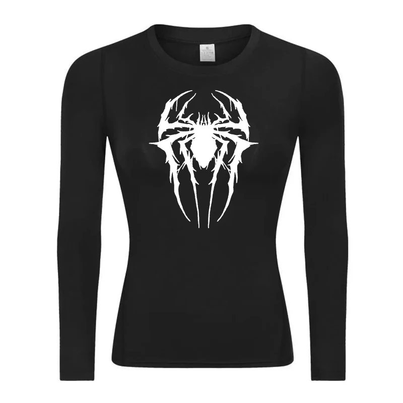 Spider Print Long Sleeve Compression Shirt for Women Athletic Yoga Running T-Shirt Spring Fall Gym Workout Fitness Baselayers