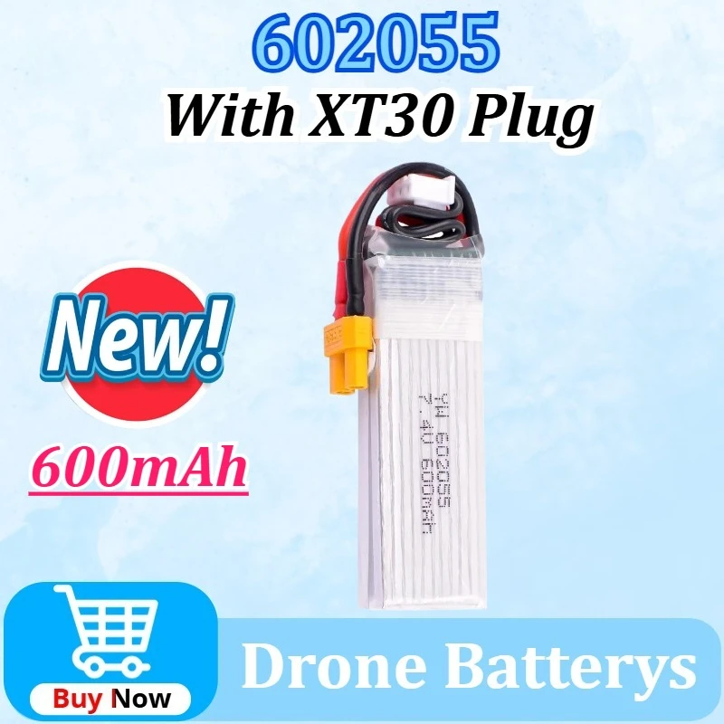

Upgraded 602055 2S 25C 7.4V 600mAh for RC Drone Quadcopter RC Battery Parts for XK K130 Helicopter Parts Lipo Battery +XT30 Plug