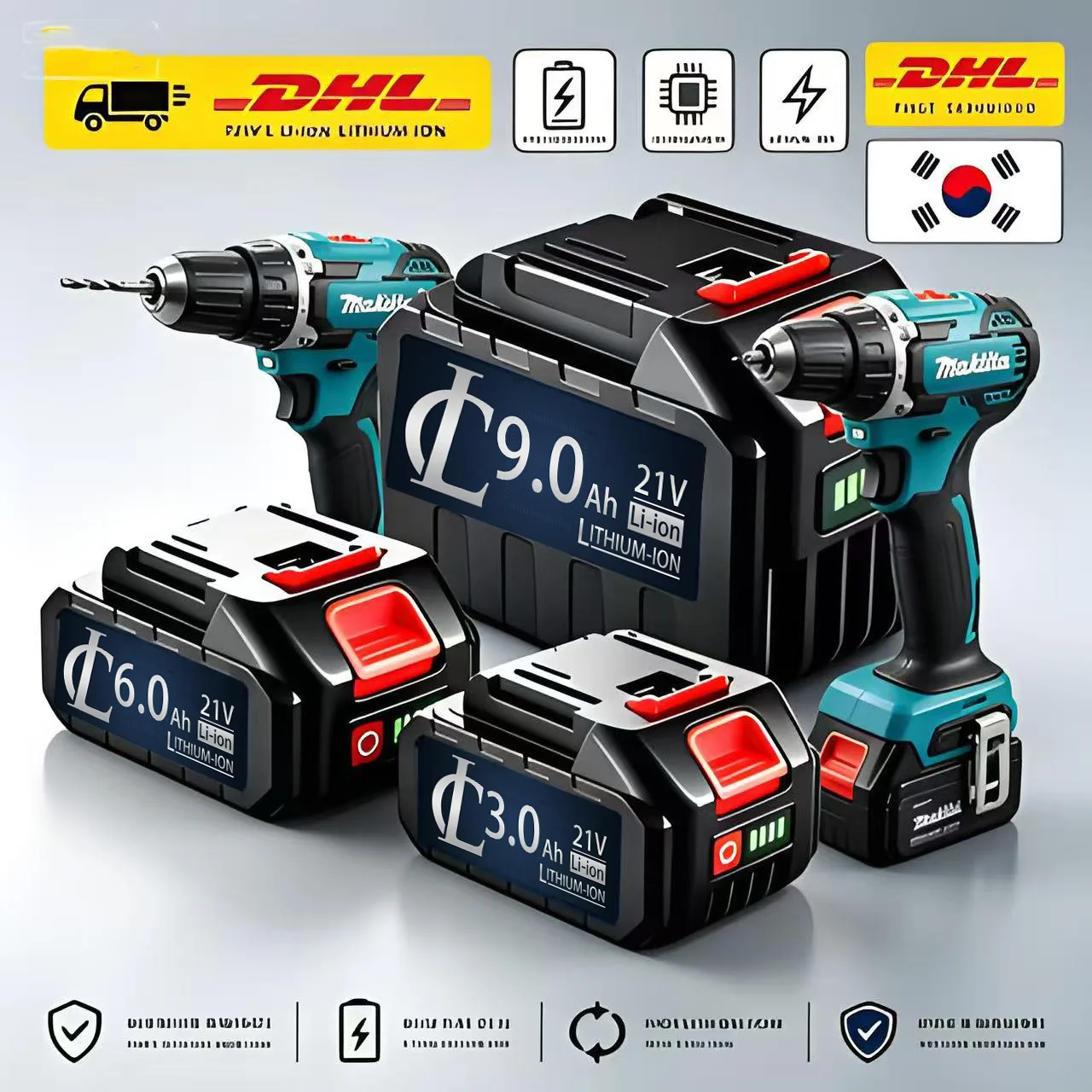 18V 21V 388VF Li-ion Battery 3000-9000mAh High Capacity Rechargeable Fast Charging Replacement Battery for Makita Power Tools