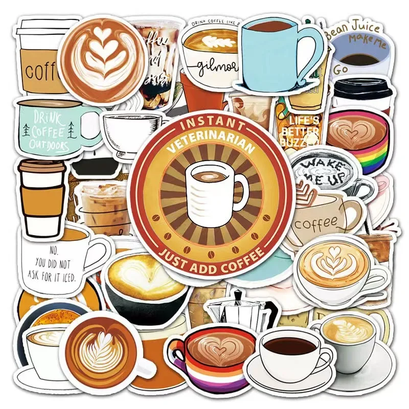 50pc Coffee House Wall Sticker Waterproof  Water Bottle Stickers Scrapbook DIY Laptop Luggage Skateboard Journal Decor