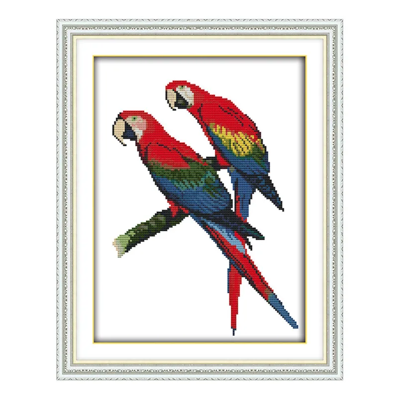 Two parrots cross stitch kit aida 14ct 11ct count printed canvas stitches embroidery DIY handmade needlework