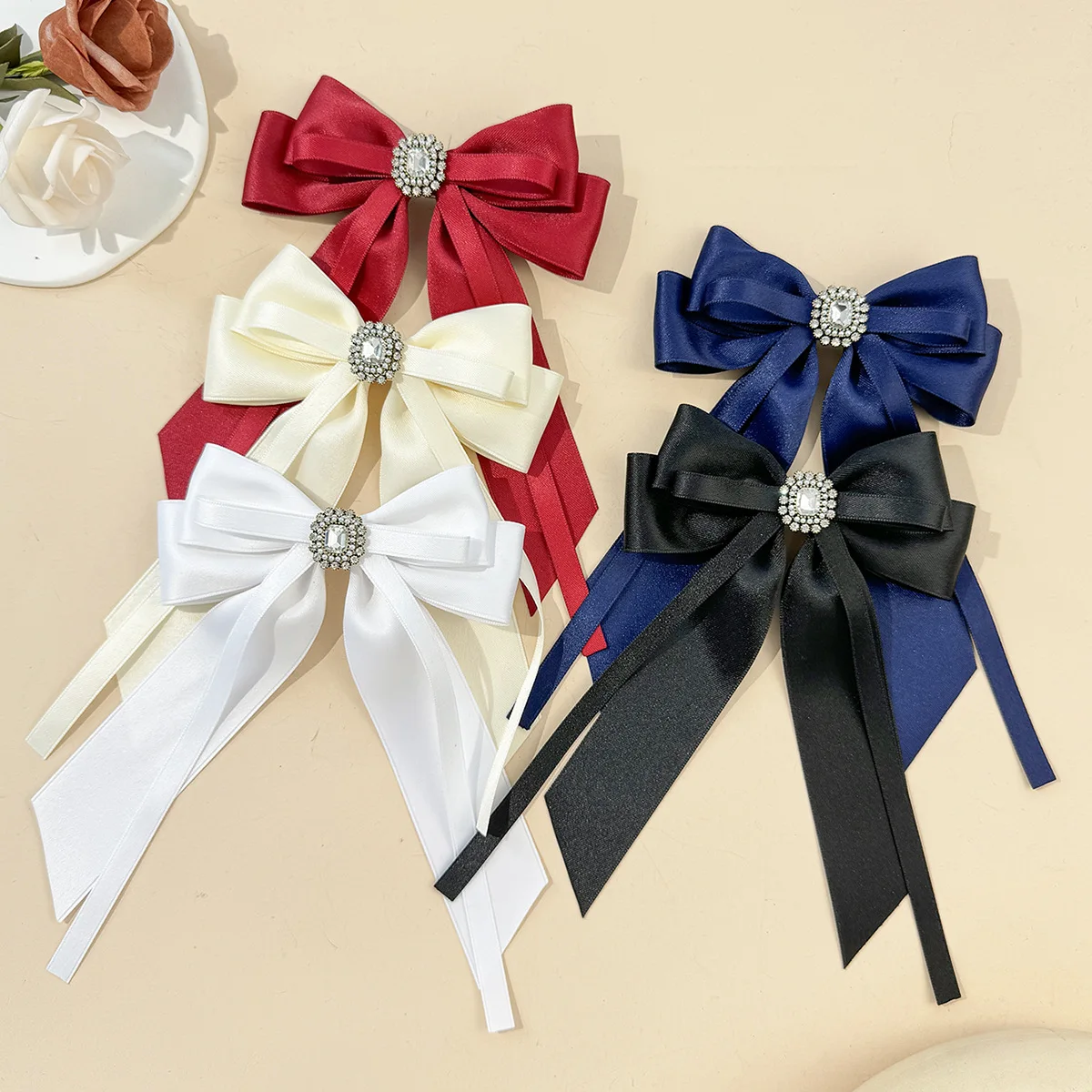 BowTies HairClip Handmade Ribbon Crystal Korean Princess Women's Sweet Elegant Vintage Lolita Accessories Hairpin Collar Flowers