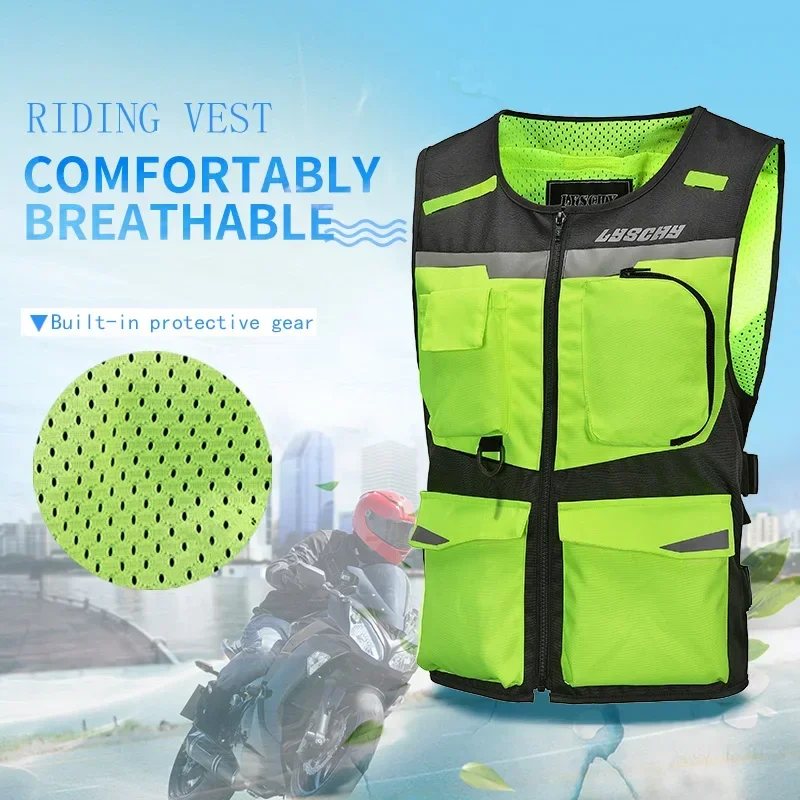 

Summer LYSCHY High Visibility Night Reflective Vest Men Motorcycle Motocross Off-Road Vest Moto Bike Touring Riding Jacket