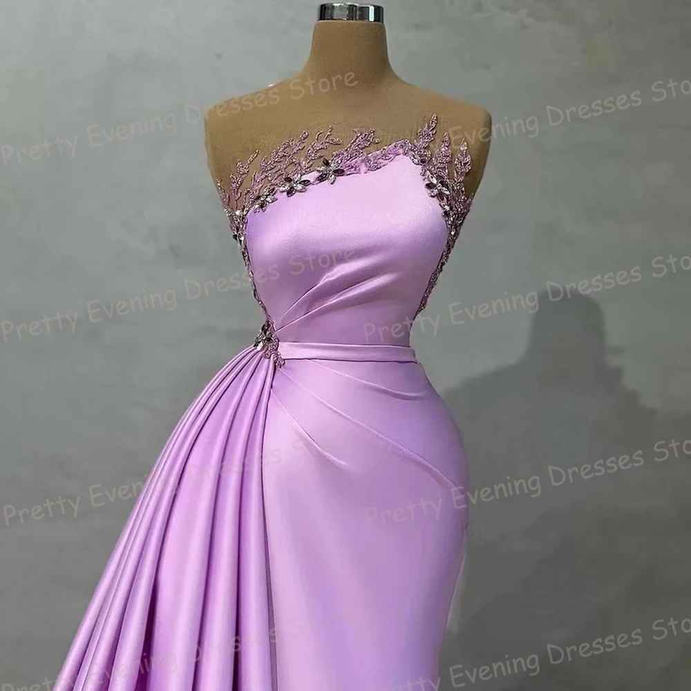 Colorful Elegant Woman's Evening Dresses Sexy Strapless Prom Growns Mermaid Sleeveless Satin Appliques Fashion Party Vestidos