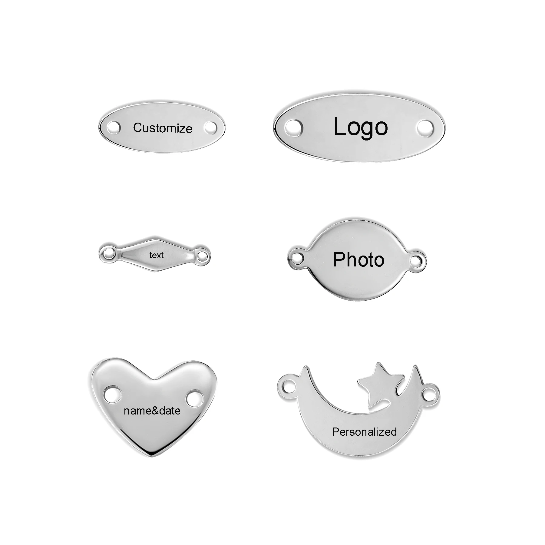 20pcs/lot Two Holes Stainless Steel Customize logo Tags Charms Connectors for DIY Personalized Jewelry Making