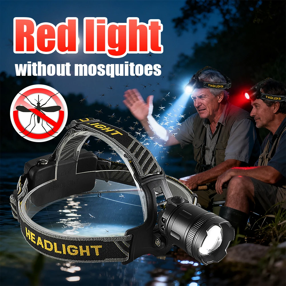 

5200 мАч светодиодный налобный фонарь высокой мощности 18650 перезаряжаемый фонарь 4 цвета многофункциональный масштабируемый налобный фонарь для кемпинга, рыбалки и пешего туризма