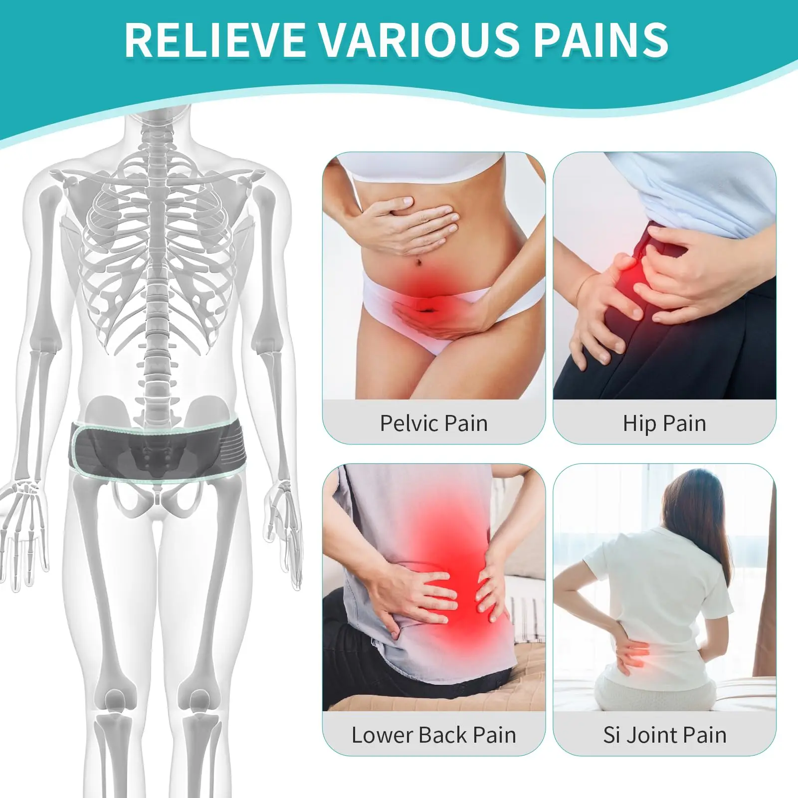 Sacroiliac Belt for SI Joints Pain Relief, Sciatic, Pelvic, Leg, Hip, Lower Back Pain,Sciatica Pain Relief Brace with Anti Slip