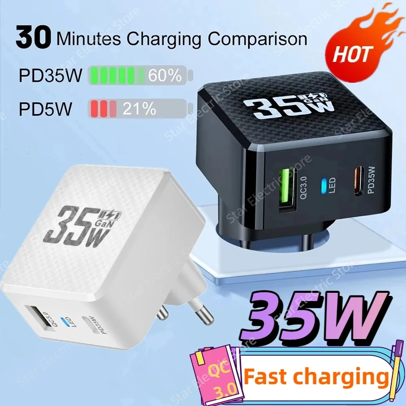 

35 Вт USB Type C Быстрое зарядное устройство с постоянной температурой QC3.0 Быстрое зарядное устройство для планшета PD Charge Adapter для Iphone Xiaomi Зарядное устройство для ноутбука