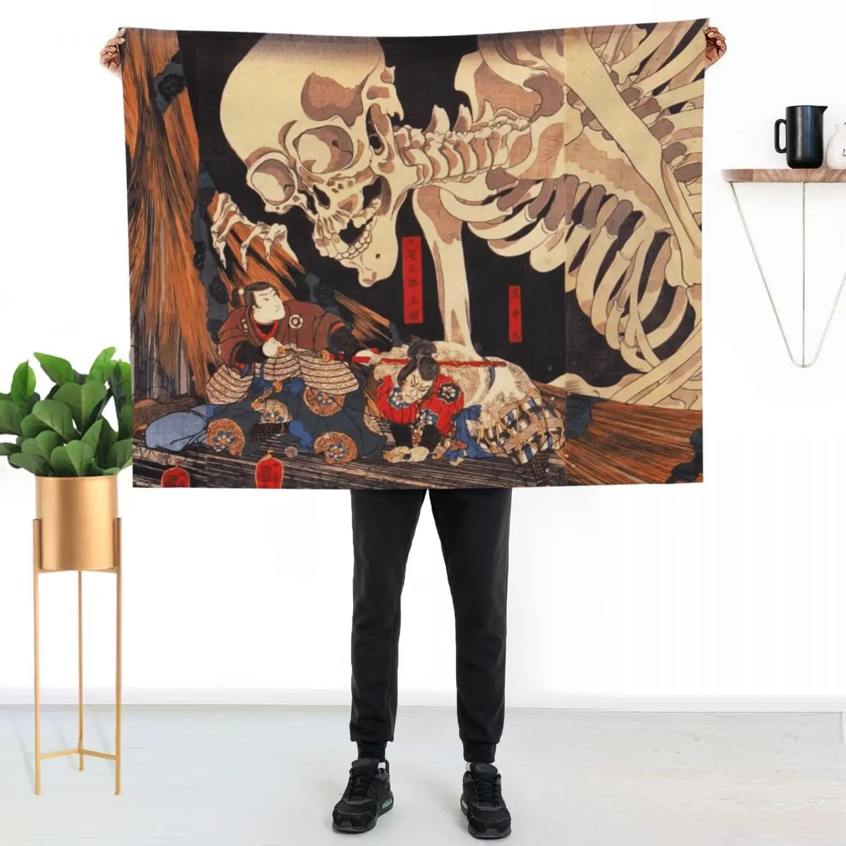 Gashadokuro Skeleton Ghost Throw Blanket Flannel Fleece Soft Warm Throw Blanket