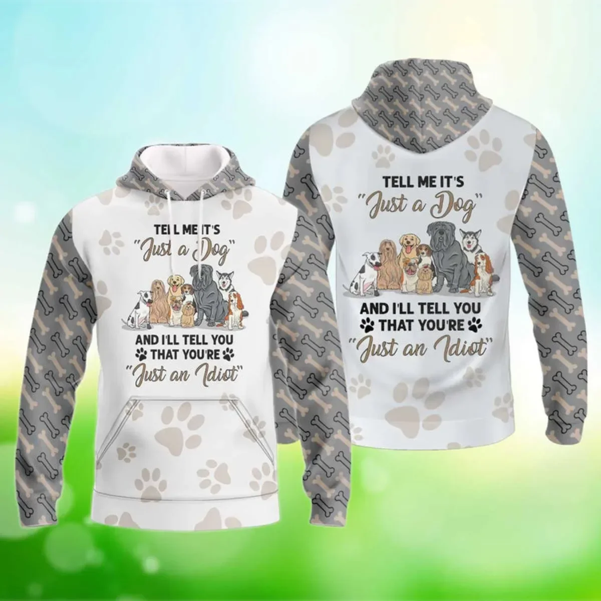 HX Tell Me Its Just A Dog Hoodies Animal Dogs Bone Splicing Sweatshirts Fashion Casual Sportwear Men Women Clothing Dropshipping