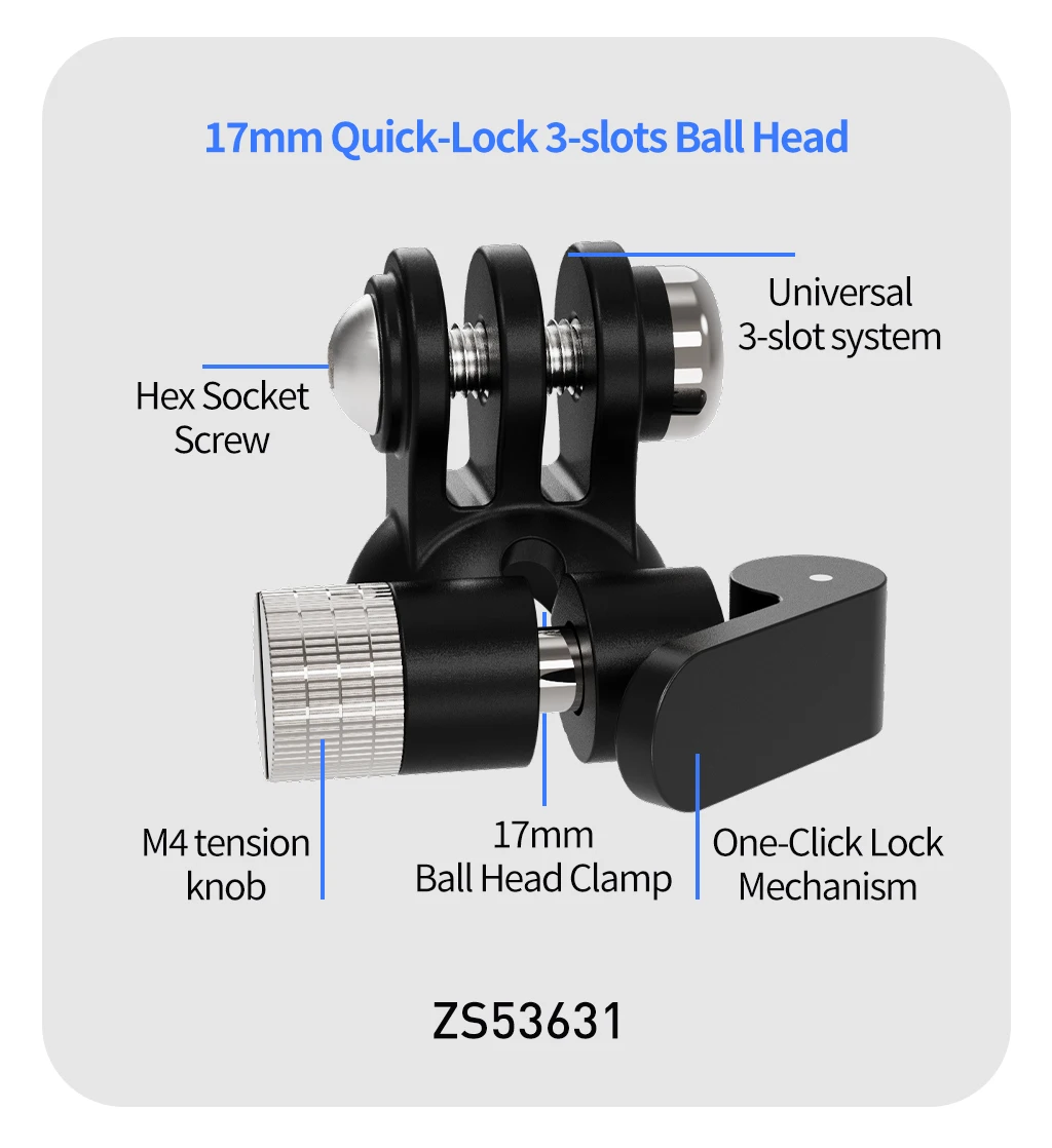 360 drehbare Helm-Kamerahalterung, flexible selbstklebende Basis, 17 mm Kugel für GoPro 13 12 11 Insta360 X4 X5 Ace Pro Motorradhalterung – Detail 22