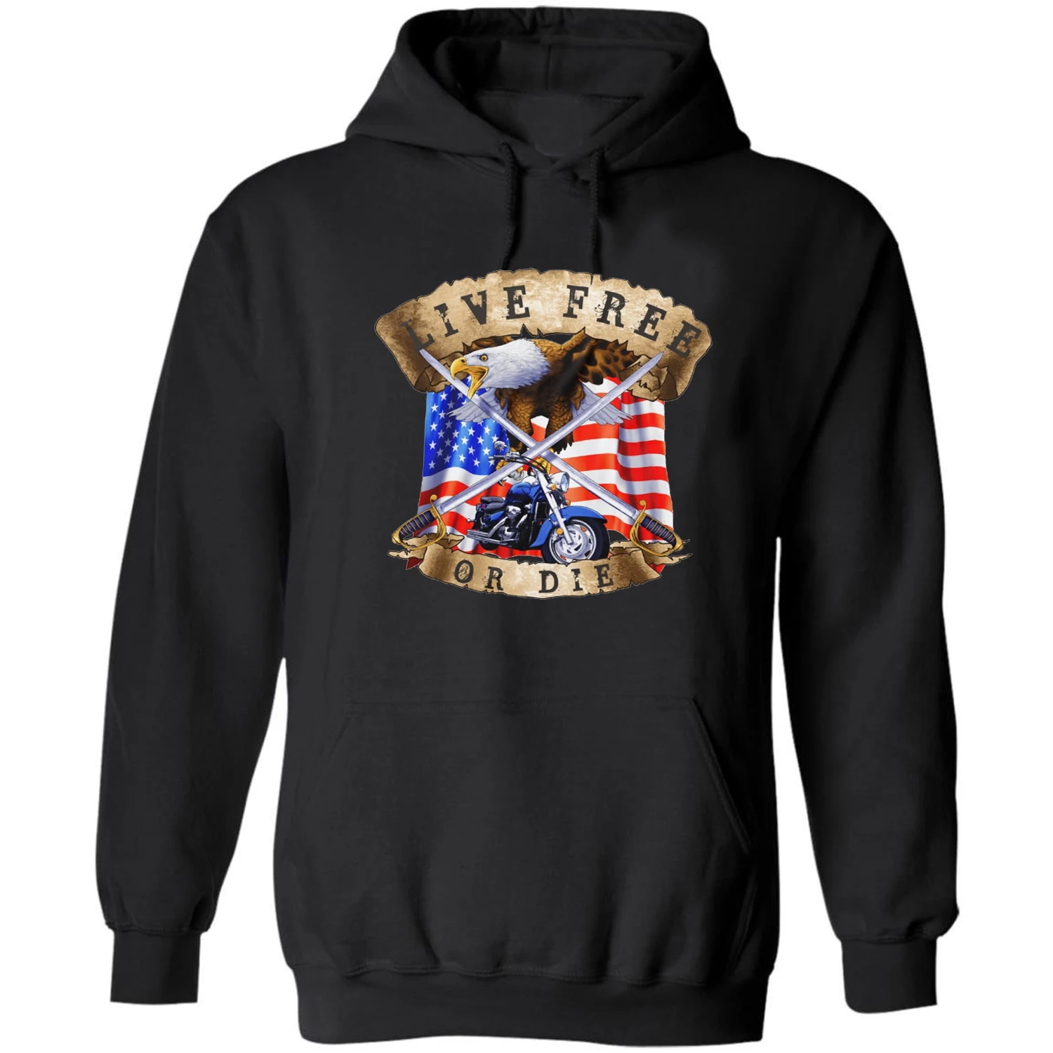 

Live Free or Die, USA Flag Bald Eagle Patriot Motorcycle Pullover Hoodie New 100% Cotton Comfortable Casual Mens Sweatshirt