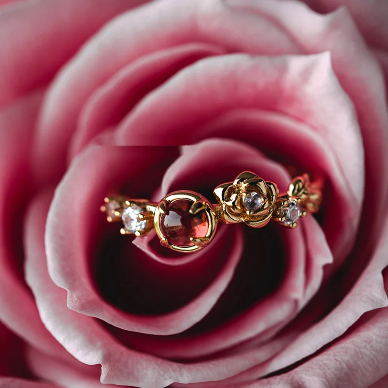 

New Ins Garnet Colorful Rose Ring Simple Vintage Red Flower Adjustable Rings For Women Girls Fashion Jewelry