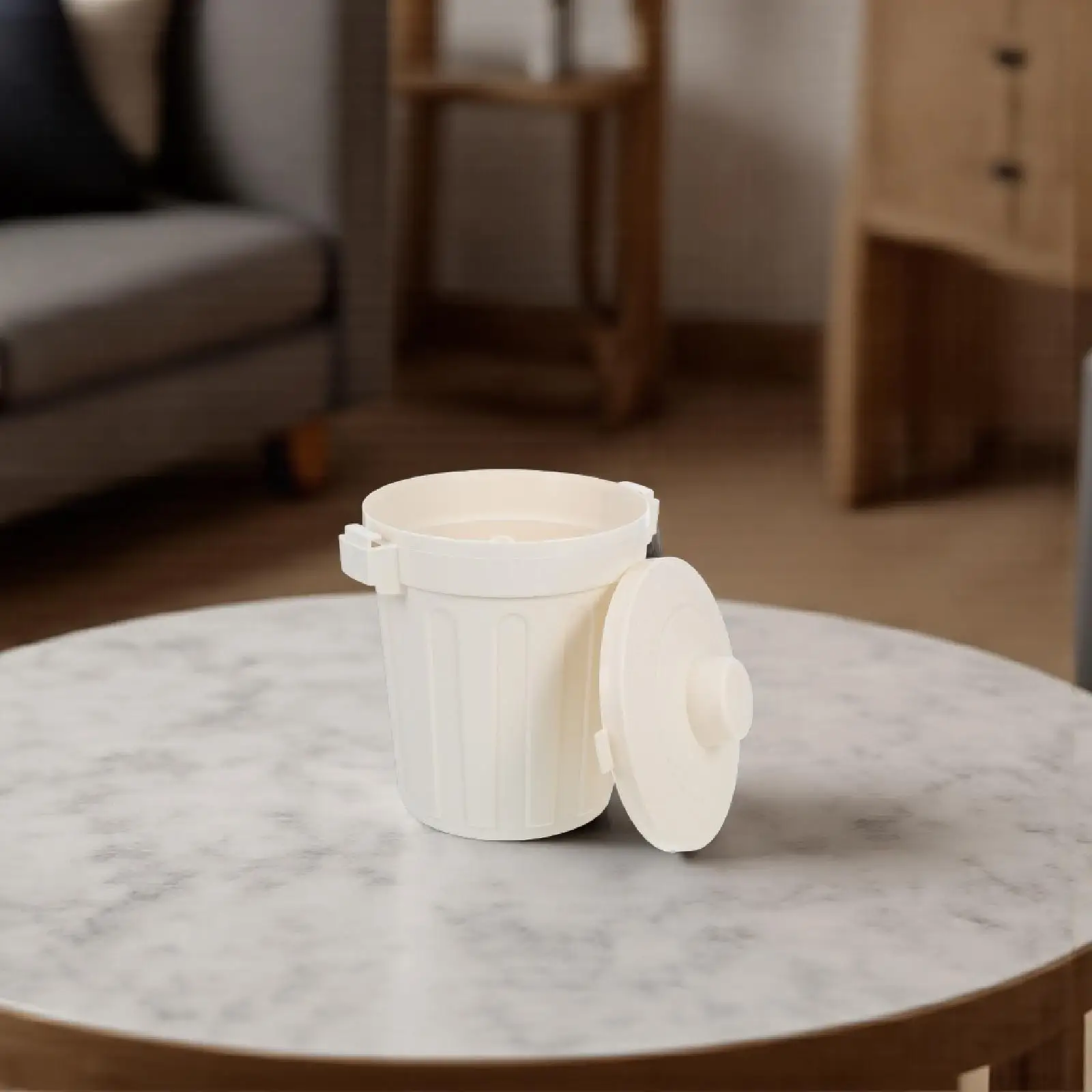 

Mini Desktop Trash Can Lid Small Round Plastic Garbage Can Pencil Holder Portable Waste Container Student Dorm Office Bedroom