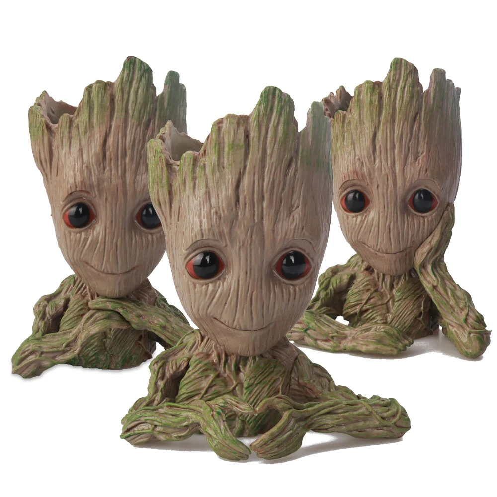 Creative Home Decors Anime Action Groot Character Multifunction Plants Flower Pot Pen Holder Storage Organizer Simulation Potted