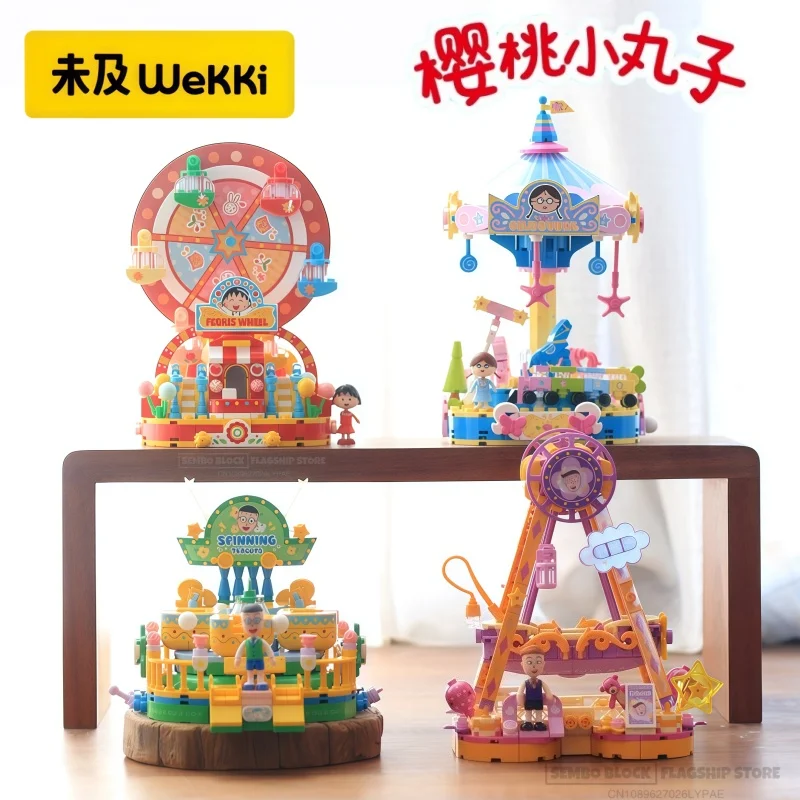 

Chibi Maruko-chan Amusement Park Story Assembling Building Blocks Kawaii Anime Toys Desktop Collection Ornaments Holiday Gifts