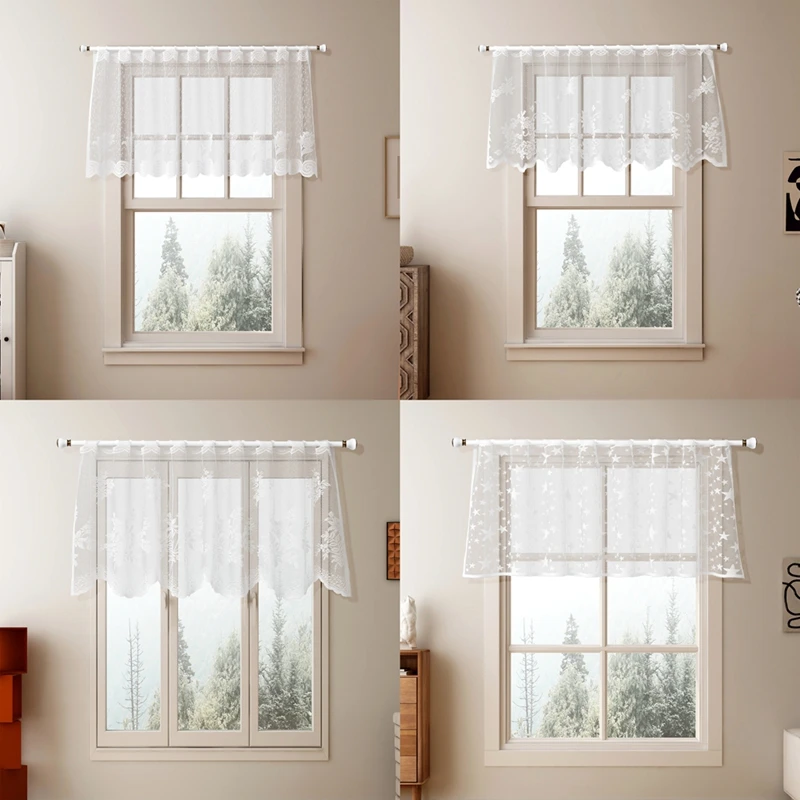 1 Piece Lace Sheer Rod Pocket Kitchen Curtain Tier 4 Sizes White Light Filtering Voile Short Curtain for Bedroom Front Door