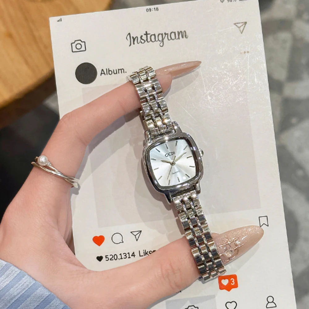 Fashion temperament minimalist luxury square art steel belt with quartz women's watch