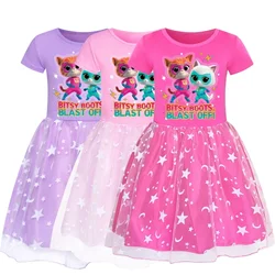 Anime Superkitties Dress Kids 2025 Summer Casual Dresses Baby Girls Super Cats Clothes Children Wedding Party Princess Vestidos