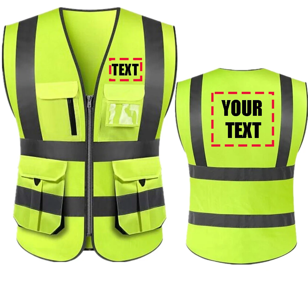 Customized Your Text Logo Reflective motocycle Safety Vest Hi Visibility Construction Work Uniform Security ANSI Class 2