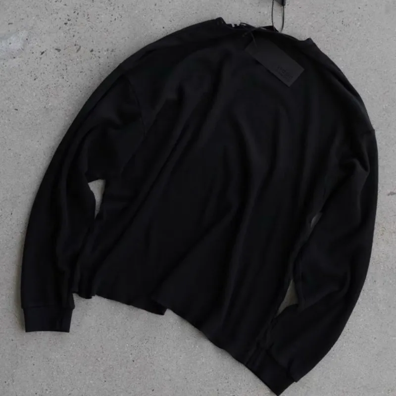 High Quality Waffle Fabric Retro Black Satoshi Long Sleeve Tshirts Faded Letter Round Neck Pullover Men Women Base Layer Tops