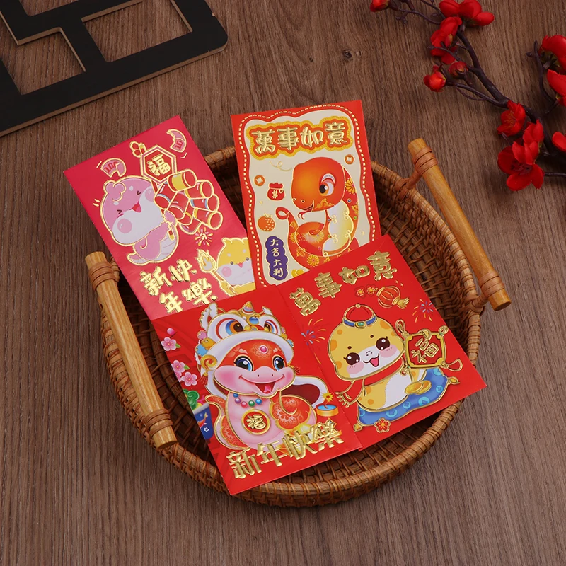 6PCS 2025 Year Of The Snake Spring Festival Red Envelope Lunar New Lucky Money Chinese Packet For Envelopes Money Paper Bag Gift