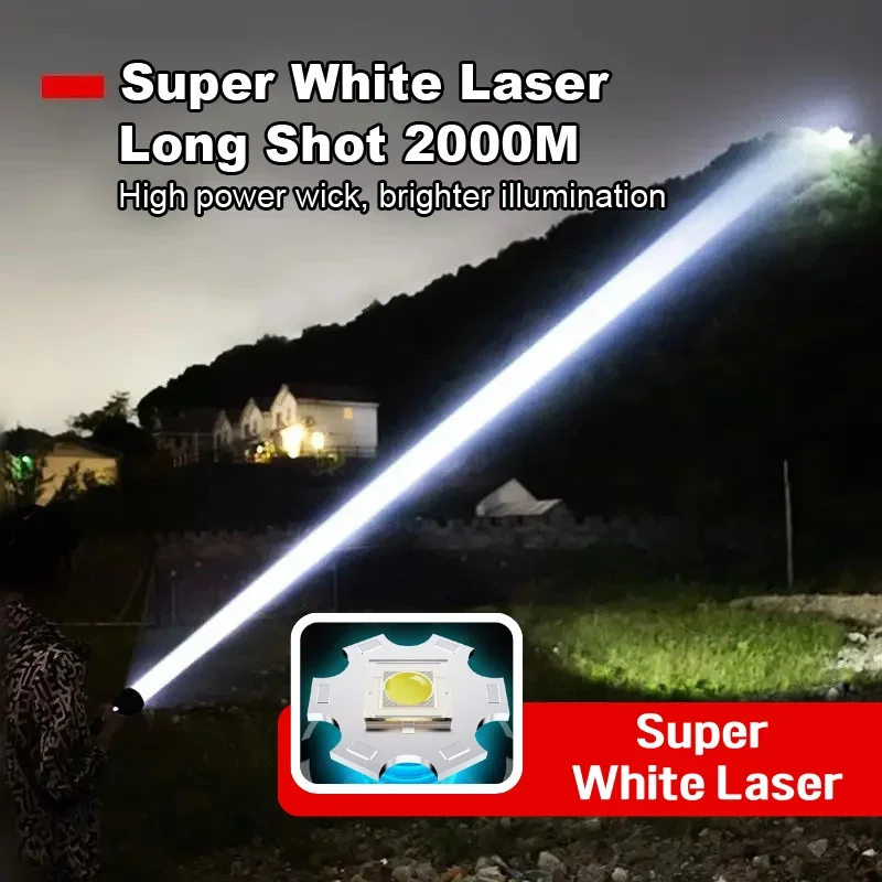 ใหม่ 2500 M ไฟฉาย LED ที่มีประสิทธิภาพ 9800lm ไฟฉาย Super Bright ชาร์จซูม 18650 มือ High Power Long Shot Camping Lantren