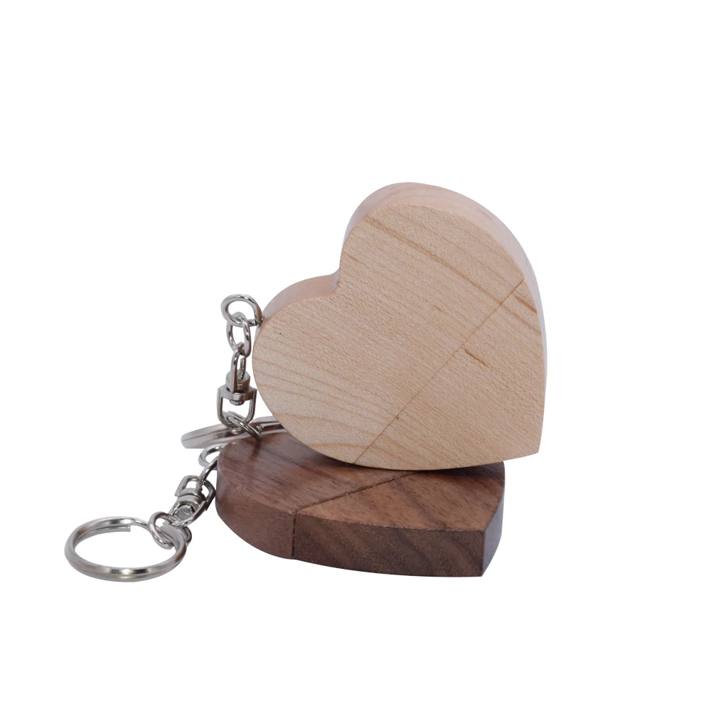 Heart USB 2.0 Flash Drive 64G Free Key Ring Wooden Wedding Gift Pen Drives 32G Memory Stick Maple U Disk Creative Gift