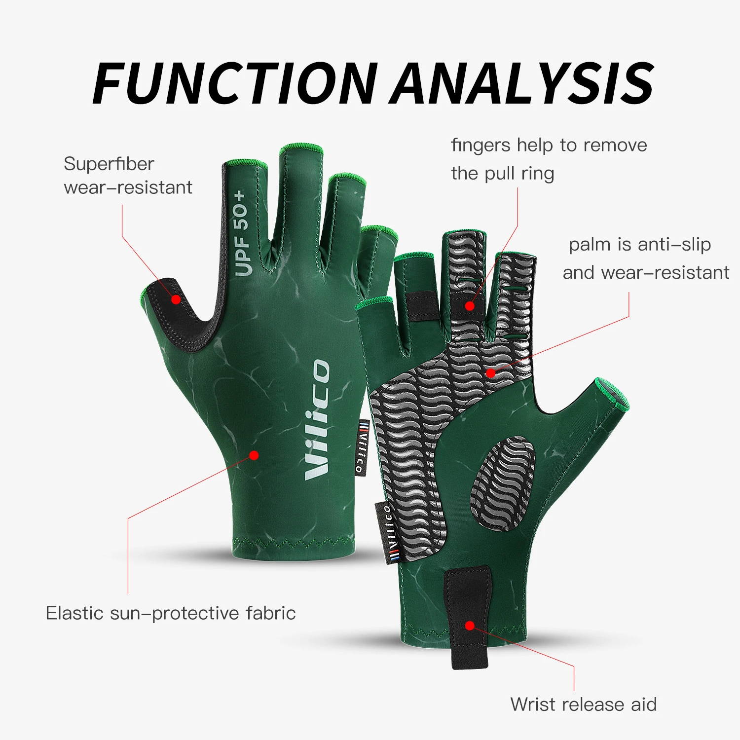 Gants de pêche de cyclisme en plein air, appâts antiadhésifs demi-doigt, gants de gymnastique résistants à l'usure et antidérapants