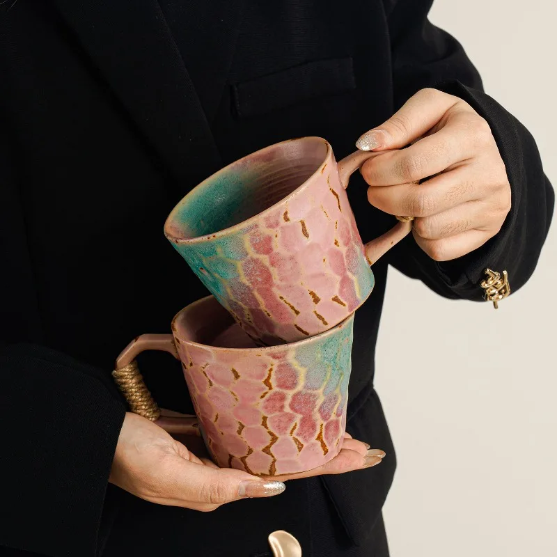 Kiln Turned Pink Coffee Cup, Ceramic Breakfast Cereal, Milk, Household Large Capacity Cup, Beverage, Home Decoration Mugs