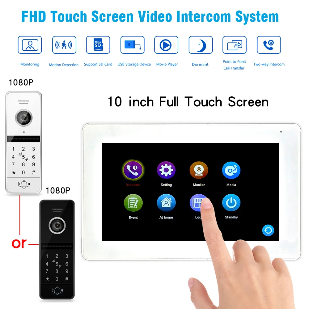 Tuya Video Intercom Wifi 10 Inch Video Door Entry Doorbell Intercom System with Keypad and Touch Screen Interphone 1080P Rfid