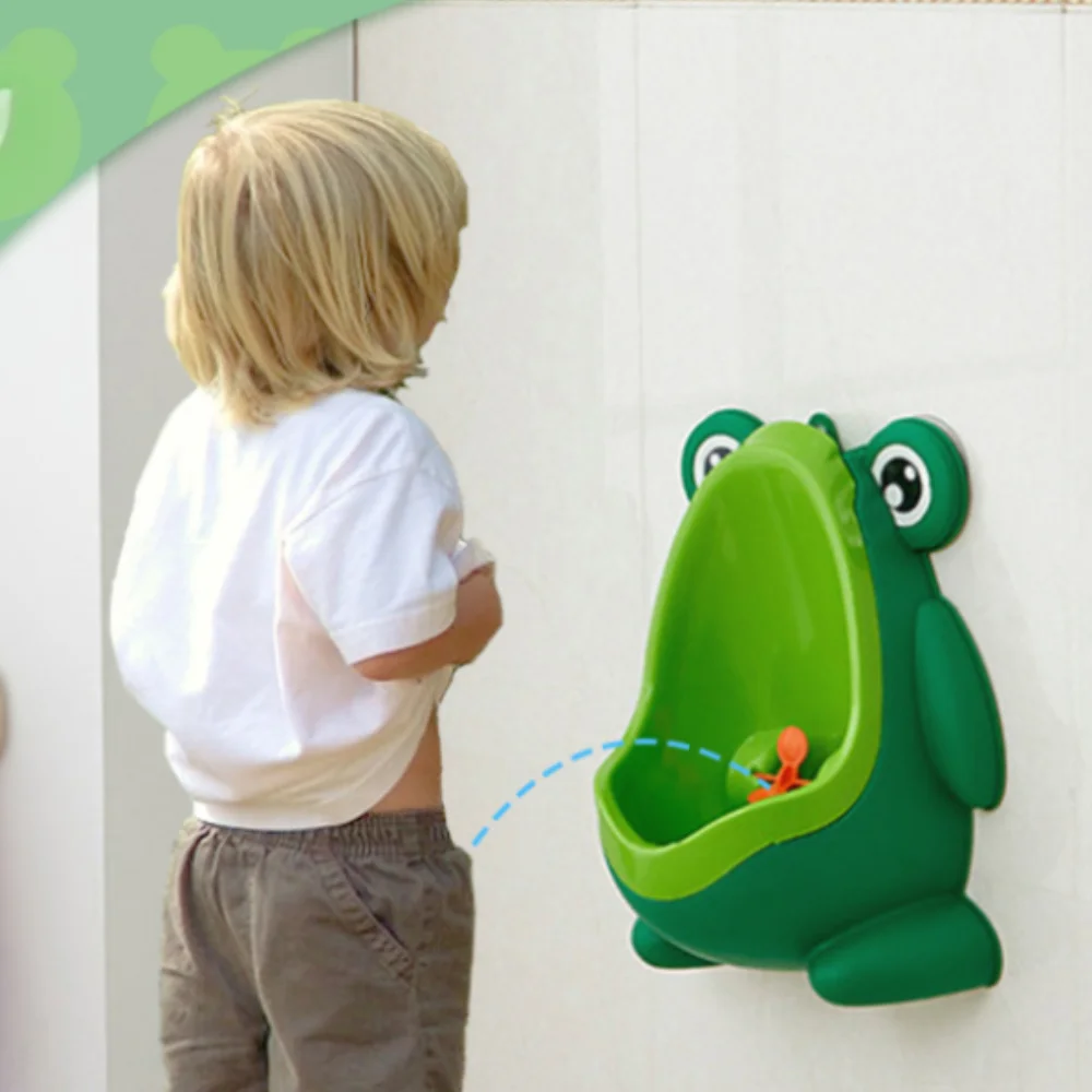 Entrenamiento de orina montado en la pared de rana, lindo orinal de entrenamiento de orinal de rana para niños con objetivo de puntería divertido, entrenador de orinar en forma de rana,