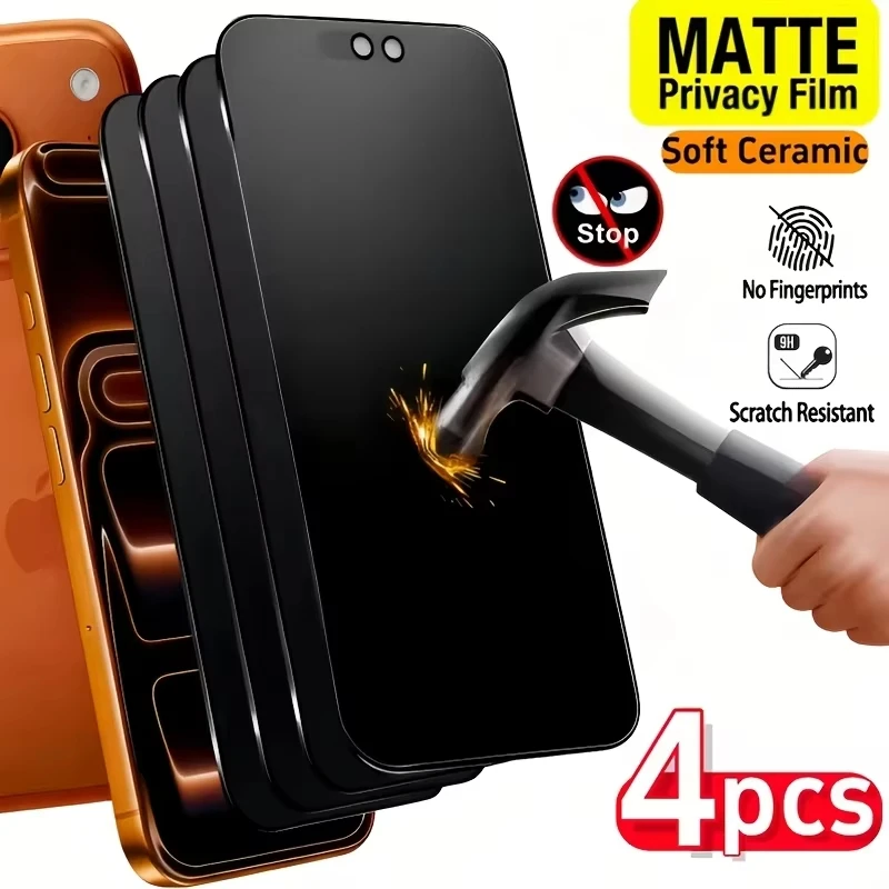 1-4 Stück Matte Keramik-Sichtschutzfolie für iPhone 17 Pro Max 16 Pro 15 14 13 11 12 Pro Max 7 8 Plus SE 2 Note Glasfilm