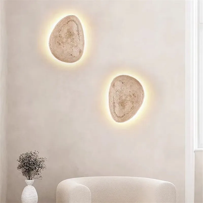 

Yellow Cave Stone Wall Lamp wabi sabi Pebble Bedside lamp Art Decor Hallway Atmosphere Light Staircase entryway light fixtures