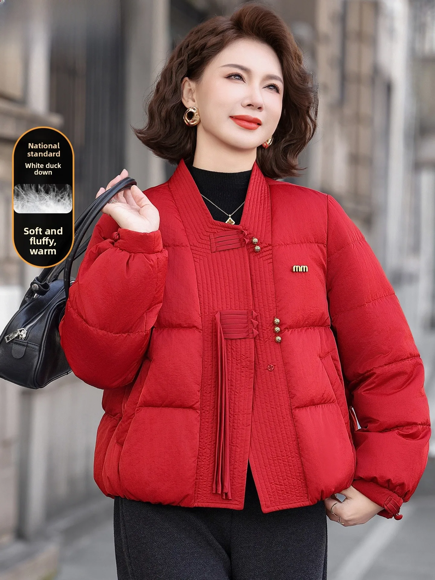 

Легкая пуховая куртка в традиционном китайском стиле для женщин среднего и старшего возраста, модное зимнее пальто