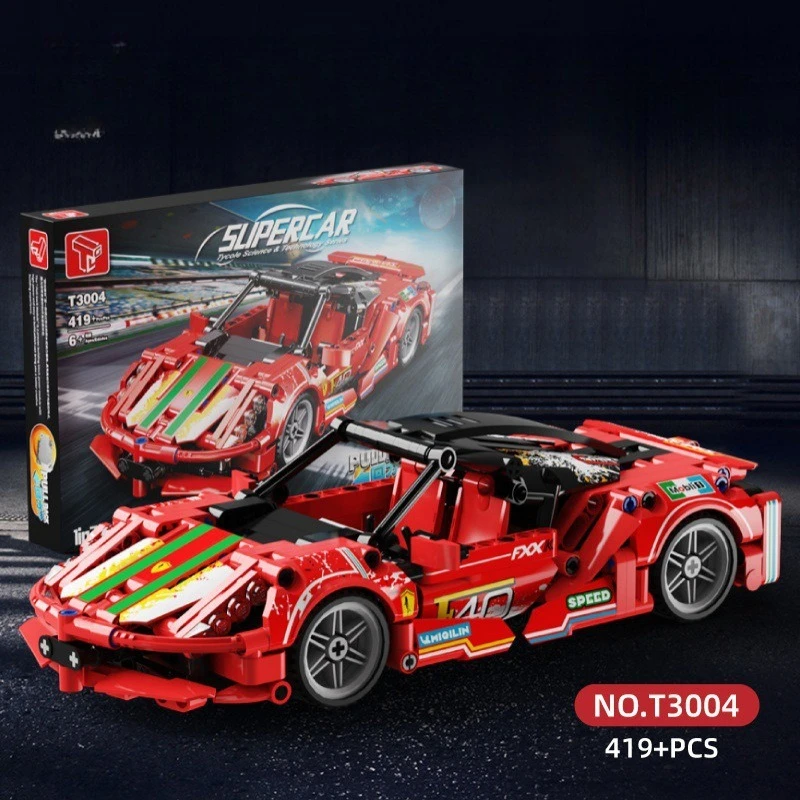 كتل التراص T3003 Lanbo Gini Bao Shi Jie سيارة رياضية للأطفال لغز لتقوم بها بنفسك تجميع بناء الالعاب العملاقة متوافق مع ليغو